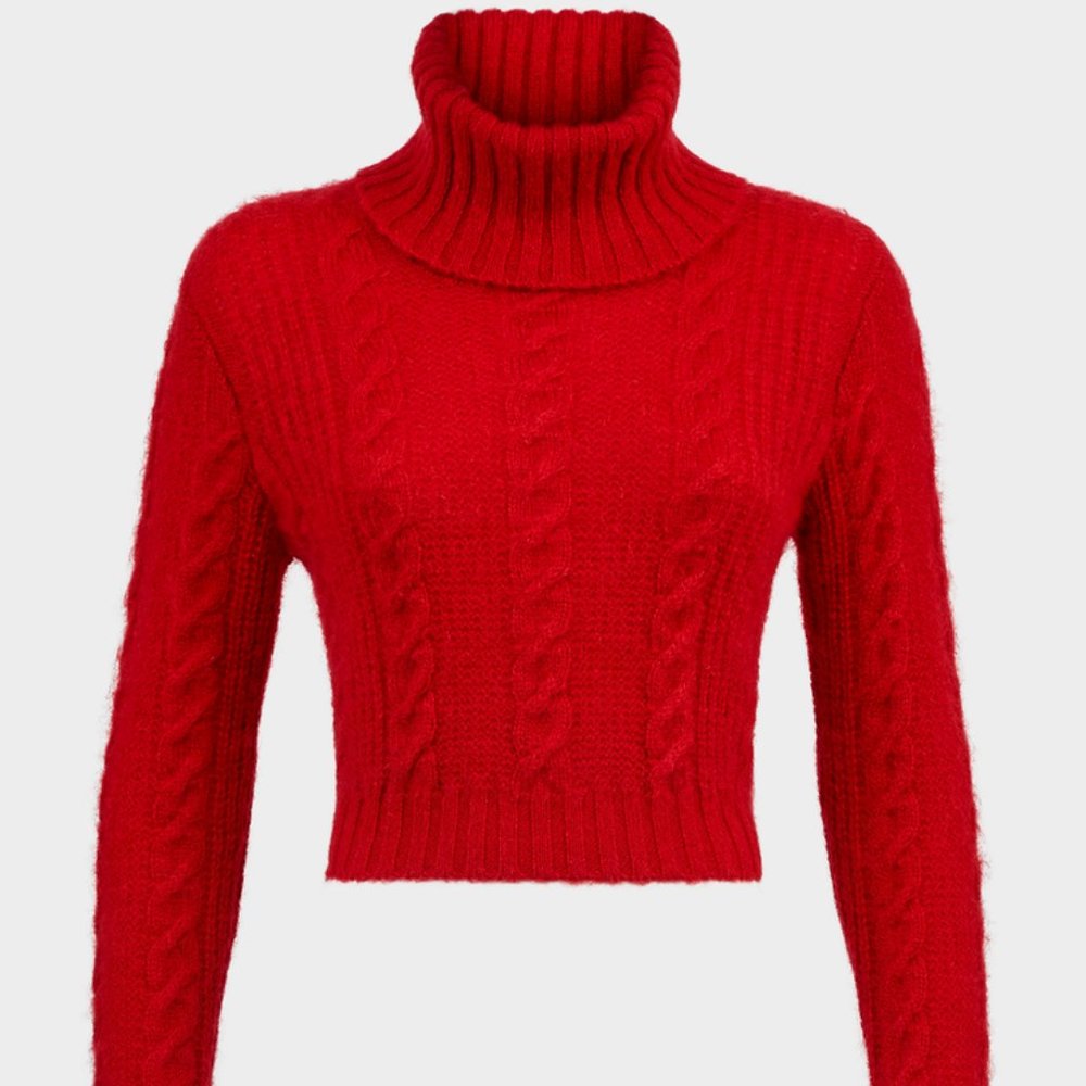 Black Mohair Cable Knit Turtleneck by Versace